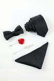 Men's Black Jacquard 5-Piece Accessory Set Tie and Bow Tie Pocket Square Flower Lapel Pin Tie Clip