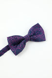 Men's Purple Jacquard 5-Piece Accessory Set Tie and Bow Tie Pocket Square Flower Lapel Pin Tie Clip