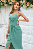 Matcha A Line Asymmetrical Chiffon Bridesmaid Dress