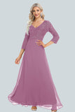 Women's Chiffon Double V-neck A-line Sequin Splicing Evening Dress