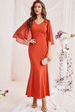 Purple Mermaid V Neck Chiffon Floor Length Dress with Wrap Sleeves