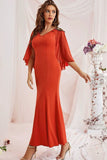 Purple Mermaid V Neck Chiffon Floor Length Dress with Wrap Sleeves