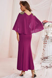 Purple Mermaid V Neck Chiffon Floor Length Dress with Wrap Sleeves