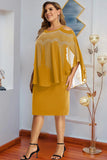 Elegant Sheath Round Neck Hot Diamond Chiffon Plus Size Midi Dress with Cape