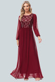 Elegant A-line Round Neck Chiffon Splicing Sequined Toast Dress Evening Dress with Slit