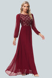 Elegant A-line Round Neck Chiffon Splicing Sequined Toast Dress Evening Dress with Slit