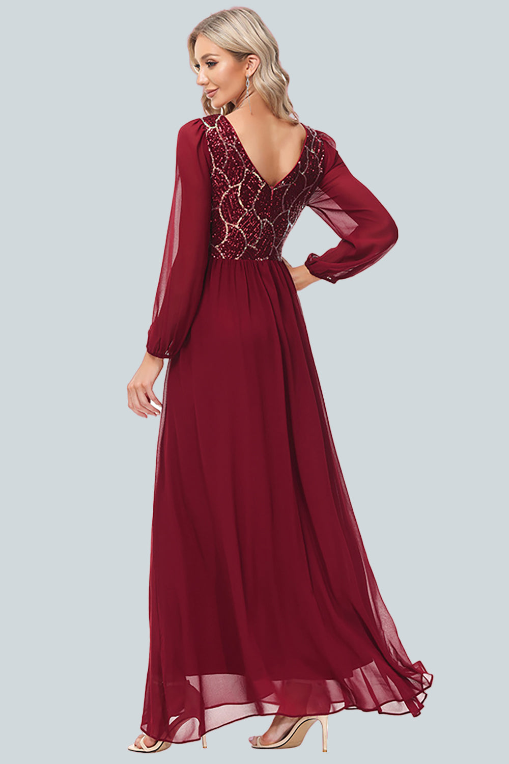 Elegant A-line Round Neck Chiffon Splicing Sequined Toast Dress Evening Dress with Slit
