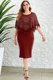 Hollow-Out Self-Cultivation Hot Diamond Plus Size Midi Dress with Cape Sleeves