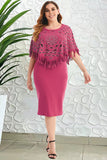 Hollow-Out Self-Cultivation Hot Diamond Plus Size Midi Dress with Cape Sleeves