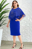 Hollow-Out Self-Cultivation Hot Diamond Plus Size Midi Dress with Cape Sleeves