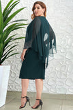 Dark Green Sheath Hot Diamond Fake Two Pieces Cloak Bag Hip Plus Size Midi Dress