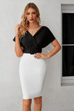 Black and White Mermaid V Neck Knee Length Wedding Guest Dress