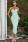 Mint Sheath Sweetheart Strapless Tea Length Wedding Guest Dress