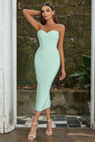 Mint Sheath Sweetheart Strapless Tea Length Wedding Guest Dress