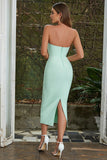 Mint Sheath Sweetheart Strapless Tea Length Wedding Guest Dress