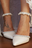 Faux Leather Flat Heel Wedding Flats Bridal Shoes Pearl Wedding Beach Shoes