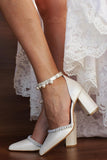 Faux Leather Flat Heel Wedding Flats Bridal Shoes Pearl Wedding Beach Shoes