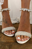 Bridal Sandals White PU Leather Chic Open Toe Pearl Wedding Sandals