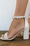 Bridal Sandals White PU Leather Chic Open Toe Pearl Wedding Sandals