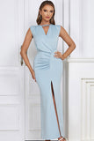 Light Blue Mermaid Floor-Length Wedding Guest Dress with Slit