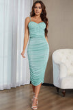 Light Green Mermaid Spaghetti Straps Tea-Length Wedding Party Dress