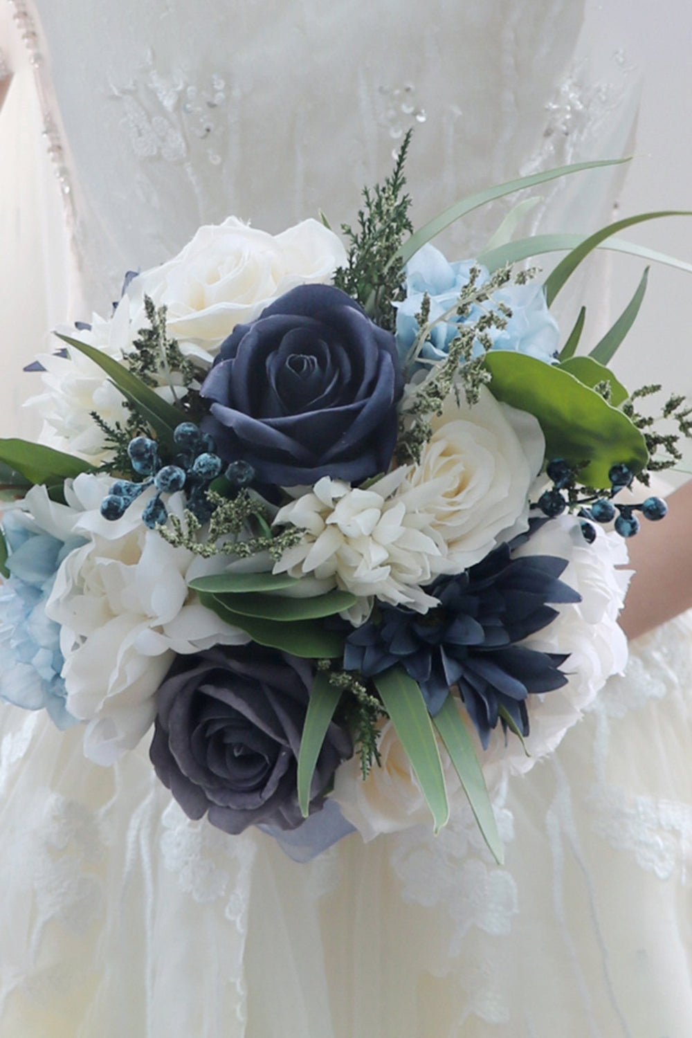Blue Fascinating Round Silk Flower Bridal Bouquets