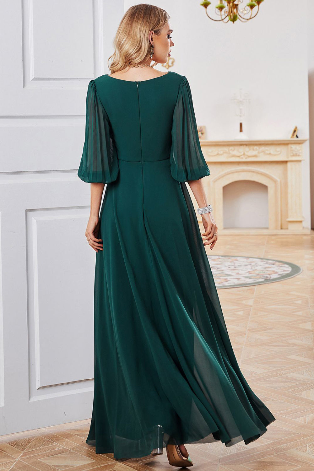 Wedtrend Women Chiffon Dark Green Evening Dress A Line V Neck Floor Length Mother Of The Bridal Dress With Half Sleeves WEDTREND Wedtrend Women Chiffon Dark Green Evening Dress A Line V Neck Floor Length Mother Of The Bridal Dress With Half Sleeves WEDTREND