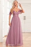 Dusty Rose A Line Spaghetti Straps Sequins Lace Evening Dress