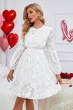 White A-Line Round Neck Graduation Dress With Long Sleeves