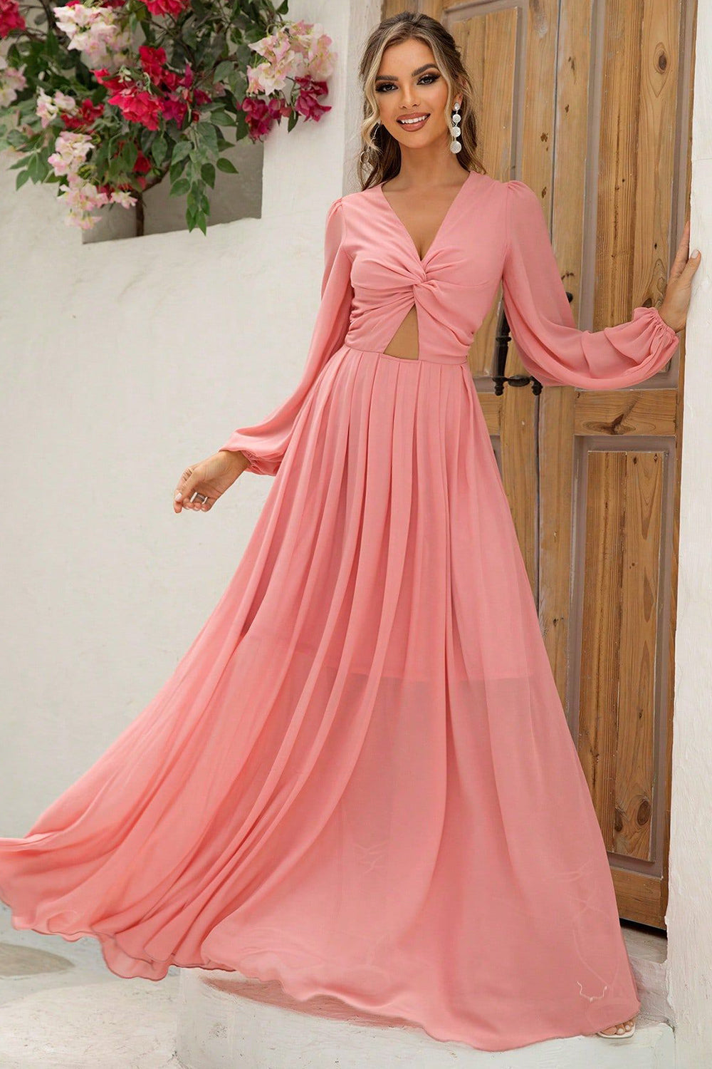 Wedtrend Women Blush A-Line Long Sleeves V Neck Long Formal Dress WEDTREND Wedtrend Women Blush A-Line Long Sleeves V Neck Long Formal Dress WEDTREND