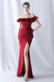 White Mermaid Off the Shoulder Long Formal Dress with Ruffles