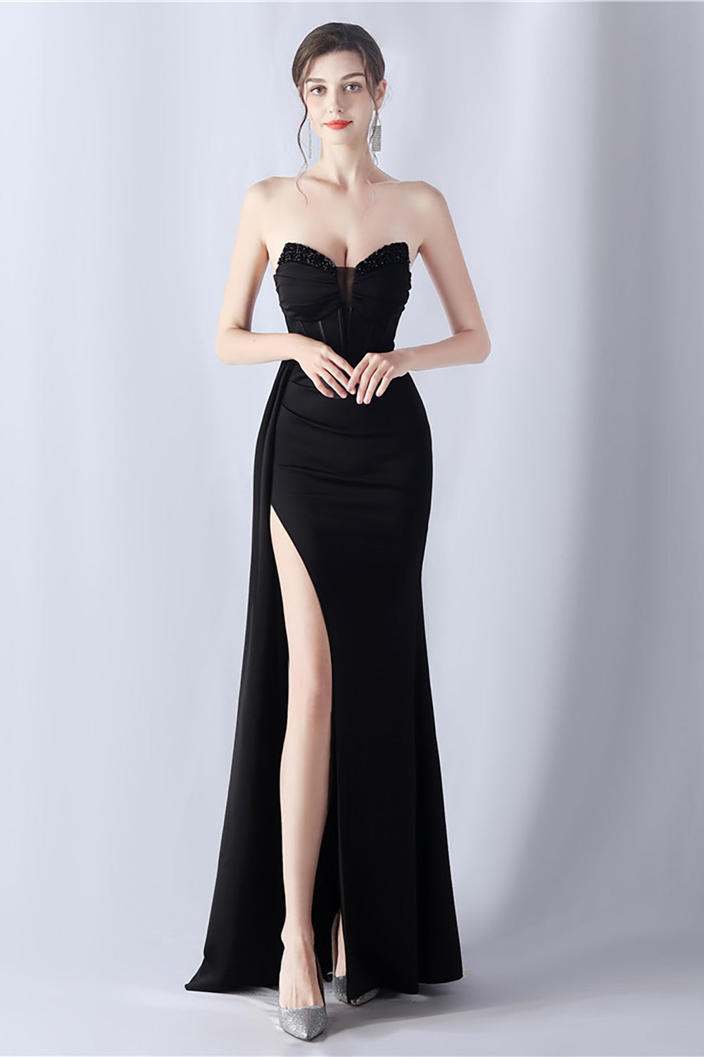 Wedtrend Women Navy Mermaid Strapless Long Corset Prom Dress with Slit WEDTREND Wedtrend Women Navy Mermaid Strapless Long Corset Prom Dress with Slit WEDTREND