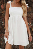 A Line White Spaghetti Straps Mini Graduation Dress