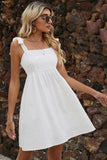 A Line White Spaghetti Straps Mini Graduation Dress