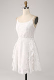 Cute A-Line Spaghetti Straps Short White Graduation Dress