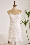 Classy Bodycon Lace Suspender Backless Pleated White Short Graduation Dress