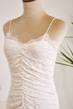 Classy Bodycon Lace Suspender Backless Pleated White Short Graduation Dress