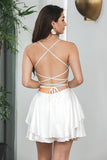 Cute A Line Spaghetti Straps Backless Satin Swing White Short Graduation Dress