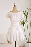 White A Line Pleated Lace-Up Short Graduation Dress With Lace