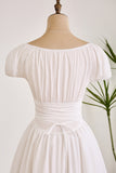White A Line Pleated Lace-Up Short Graduation Dress With Lace