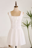 Cute A Line Pleated Square Neck White Short Graduation Dress With Lace