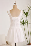 Cute A Line Pleated Square Neck White Short Graduation Dress With Lace
