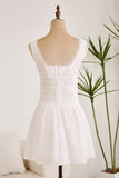 A Line Pleated Square Neck Little White Graduation Dress With Lace