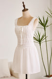 Cute A Line Pleated Square Neck White Short Graduation Dress With Lace