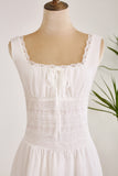 Cute A Line Pleated Square Neck White Short Graduation Dress With Lace