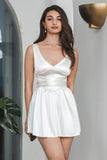 Simple A Line Spaghetti Straps Backless Little White Dress