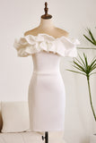 Classy Off The Shoulder Meringue Ruffle Bodycon White Short Graduation Dress