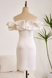 Classy Off The Shoulder Meringue Ruffle Bodycon White Short Graduation Dress