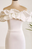 Classy Off The Shoulder Meringue Ruffle Bodycon White Short Graduation Dress