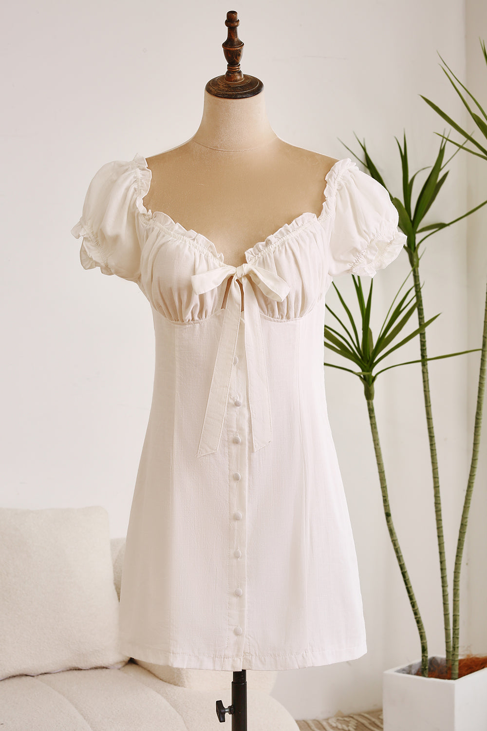 Wedtrend Women White Graduation Dress Single Breasted One-Shoulder Commencement Dress With Puff Sleeves WEDTREND Wedtrend Women White Graduation Dress Single Breasted One-Shoulder Commencement Dress With Puff Sleeves WEDTREND